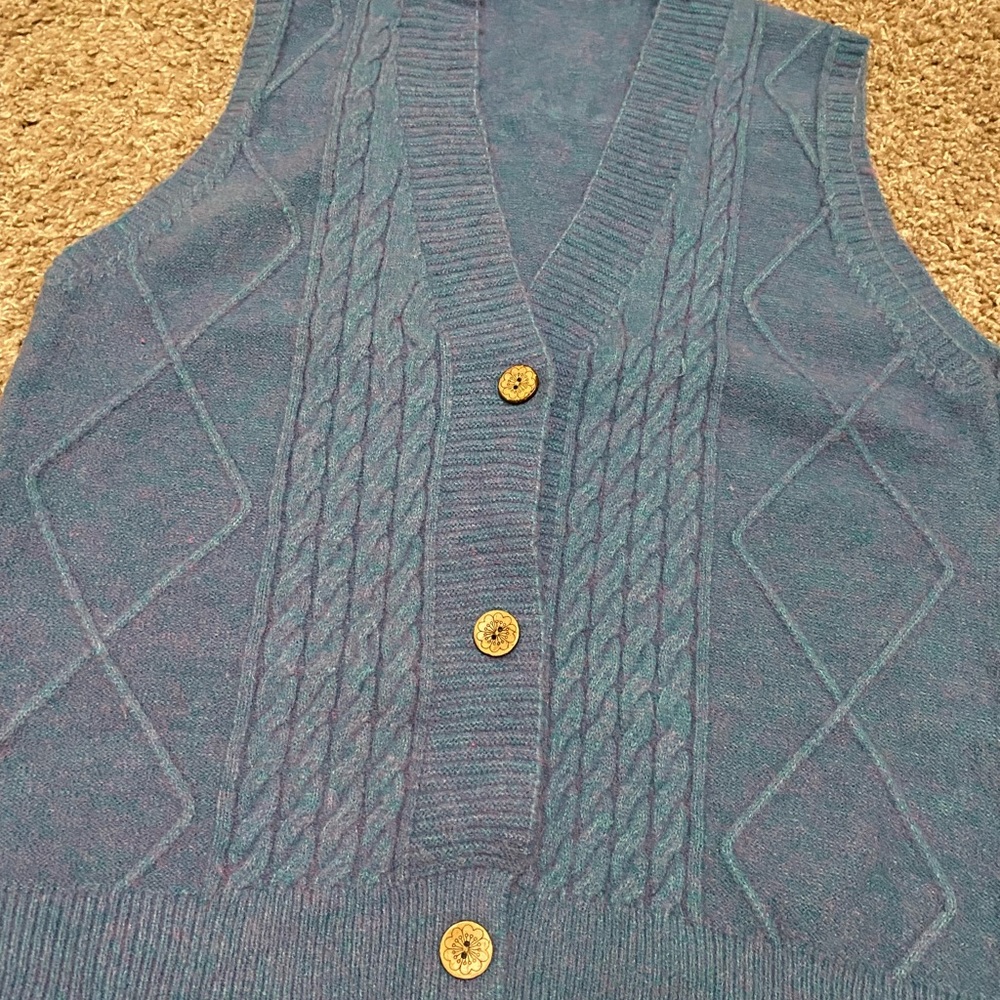 Korean Vintage V-Neck Knitted Sweater Vest - Blue - Picture 10 of 10